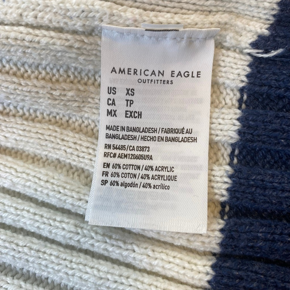 American Eagle Cardigan Womens XS Navy White Stripe Ribbed Crop Nautical Indie - Picture 5 of 12
